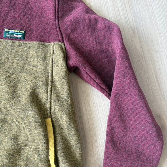 LLBean Sweater gold Maroon Color Block Button up popover Medium - Picture 4 of 7